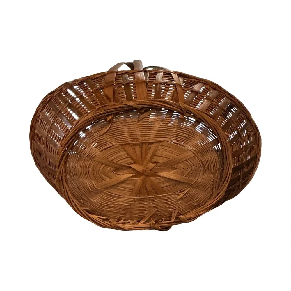 Vintage Woven Wicker Basket Brown High Handle Farmhouse Decor 11x13x7